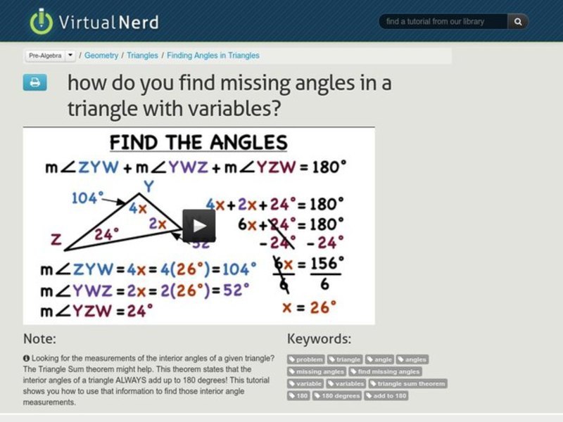 How Do You Find Missing Angles in a Triangle With Variables? Instructional Video