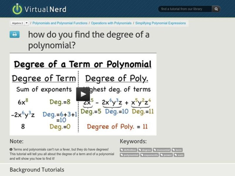 How Do You Find the Degree of a Polynomial? Instructional Video