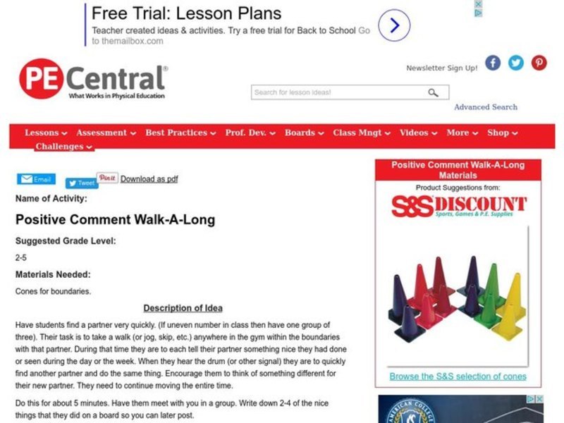 Positive Comment Walk-A-Long Lesson Plan