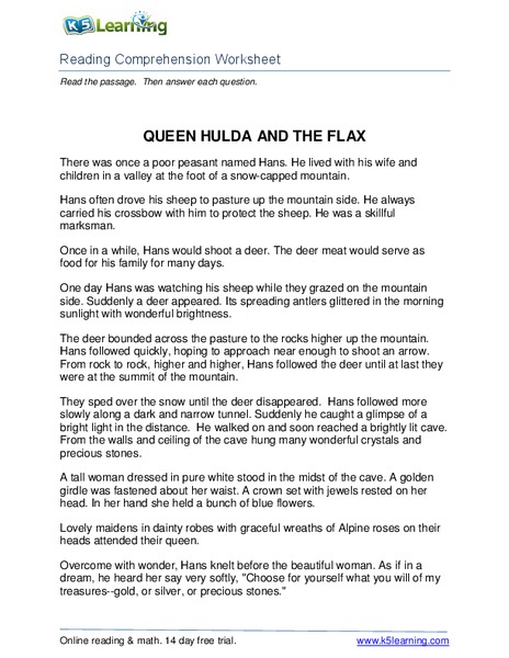 Queen Hulda and the Flax Worksheet