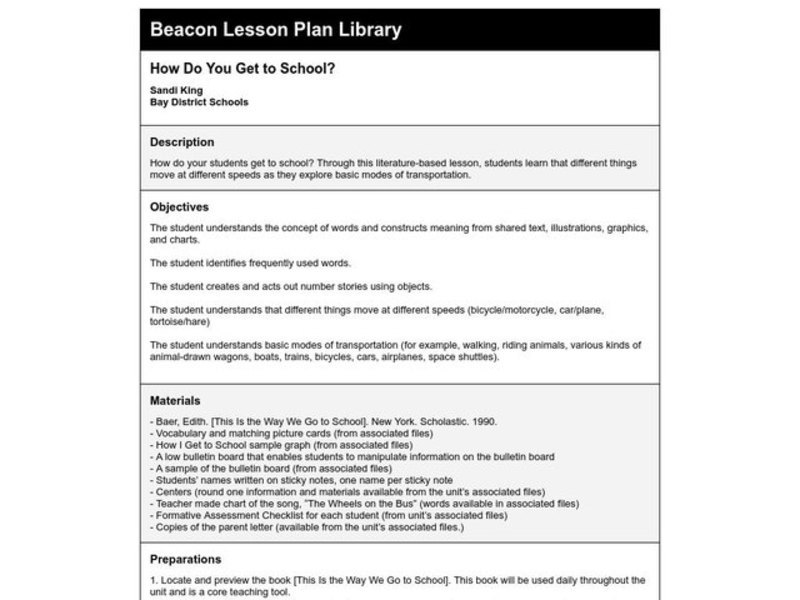 How Do You Get to School? Lesson Plan