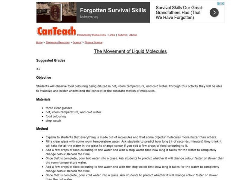 The Movement of Liquid Molecules Lesson Plan
