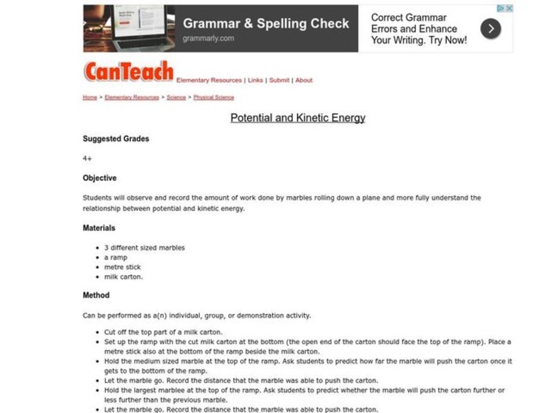 Potential and Kinetic Energy Lesson Plan
