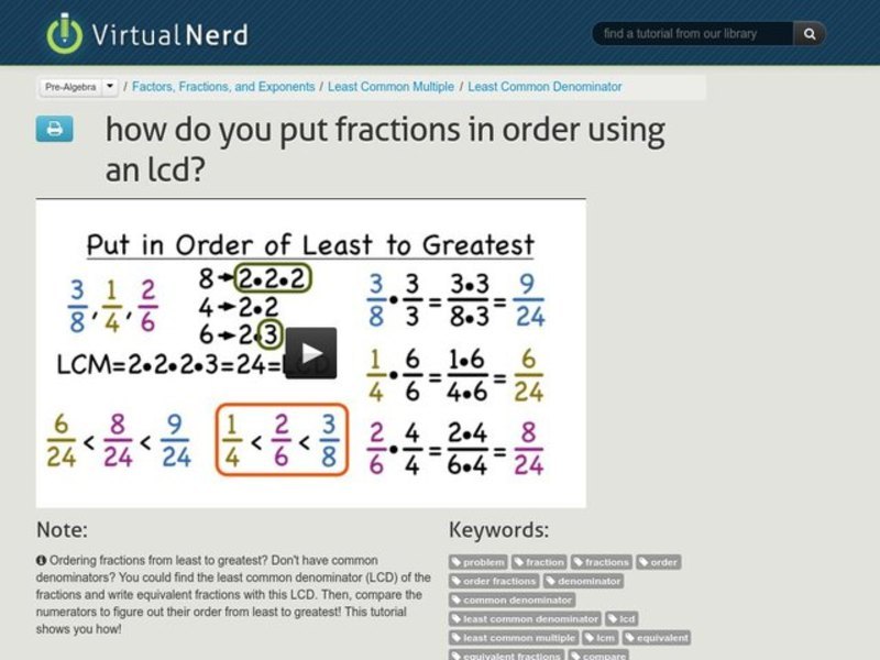 How Do You Put Fractions in Order Using an LCD? Instructional Video