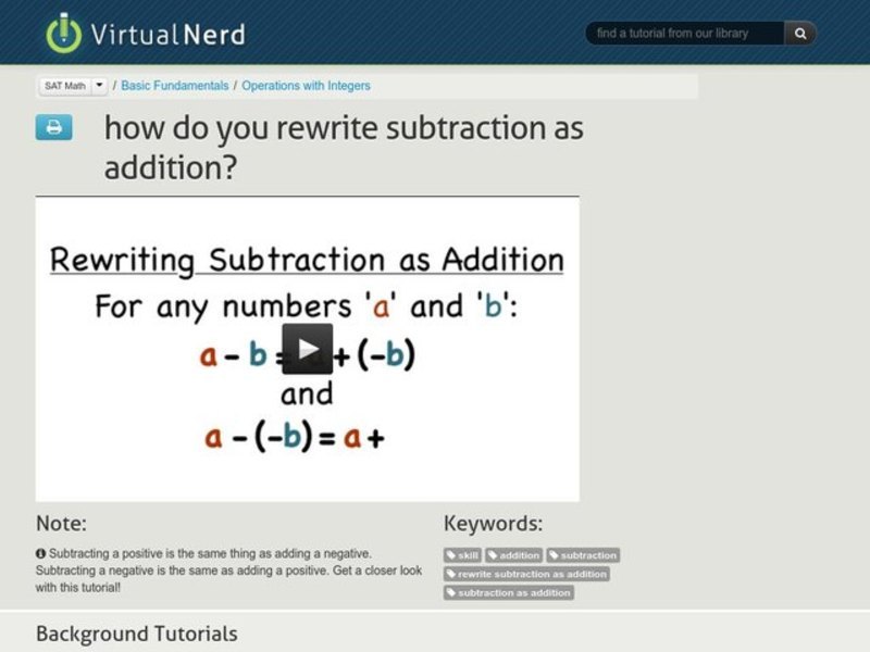 How Do You Rewrite Subtraction as Addition? Instructional Video