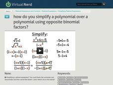 How Do You Simplify a Polynomial Over a Polynomial Using Opposite Binomial Factors? Instructional Video