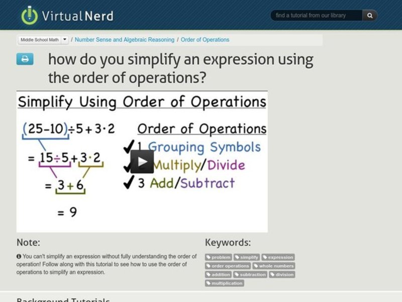 How Do You Simplify an Expression Using the Order of Operations? Instructional Video