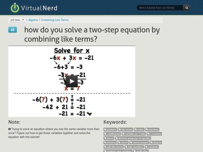 How Do You Solve a Two-Step Equation by Combining Like Terms? Instructional Video