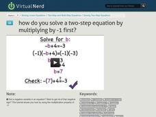 How Do You Solve a Two-Step Equation by Multiplying by -1 First? Instructional Video