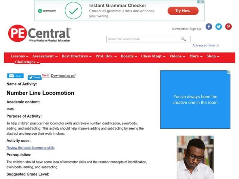 Number Line Locomotion Lesson Plan