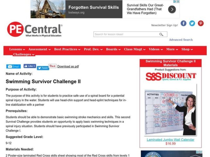 Swimming Survivor Challenge II Lesson Plan