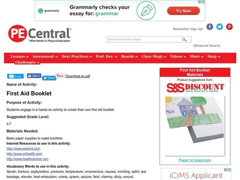 First Aid Booklet Lesson Plan