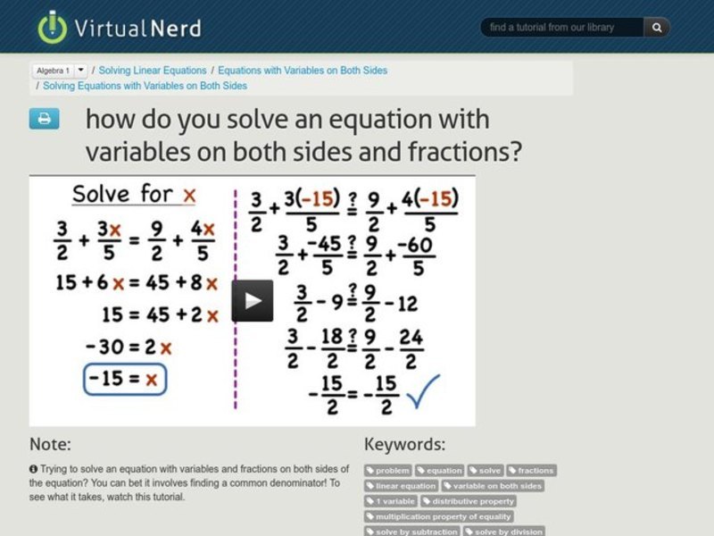 How Do You Solve an Equation with Variables on Both Sides and Fractions? Instructional Video