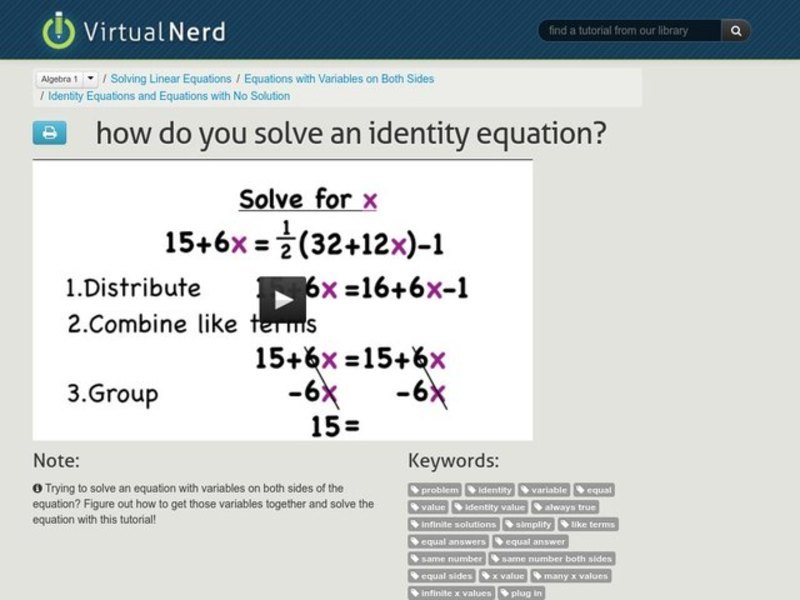 How Do You Solve an Identity Equation? Instructional Video