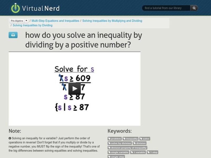 How Do You Solve an Inequality by Dividing by a Positive Number? Instructional Video