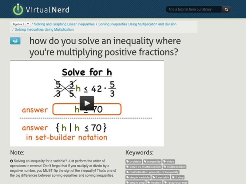 How Do You Solve an Inequality Where You're Multiplying Positive Fractions? Instructional Video