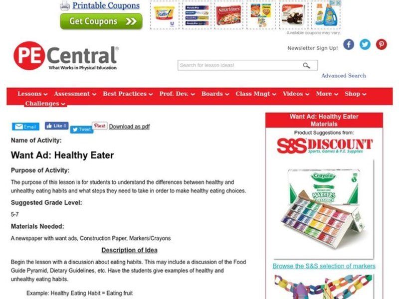 Want Ad: Healthy Eater Lesson Plan