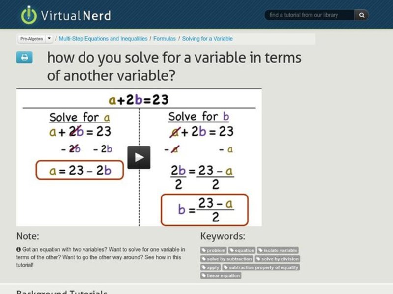 How Do You Solve For a Variable In Terms Of Another Variable? Instructional Video