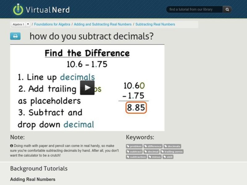 How Do You Subtract Decimals? Instructional Video