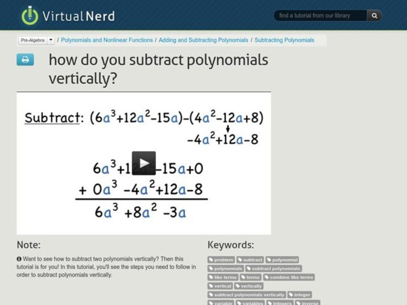How Do You Subtract Polynomials Vertically? Instructional Video