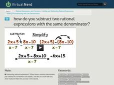How Do You Subtract Two Rational Expressions with the Same Denominator? Instructional Video
