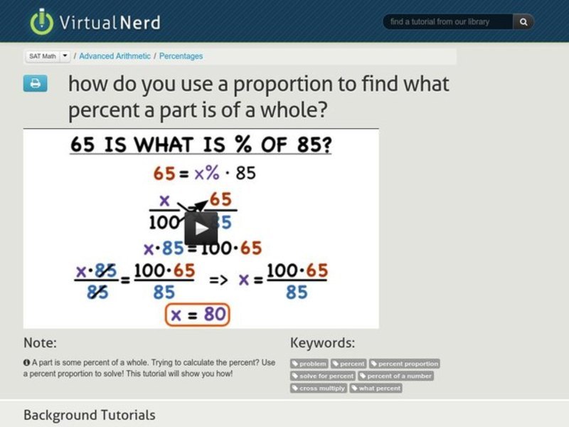 How Do You Use a Proportion to Find What Percent a Part is of a Whole? Instructional Video