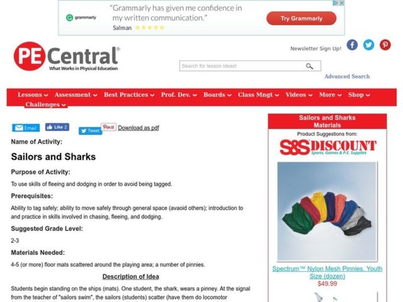 Sailors and Sharks Lesson Plan