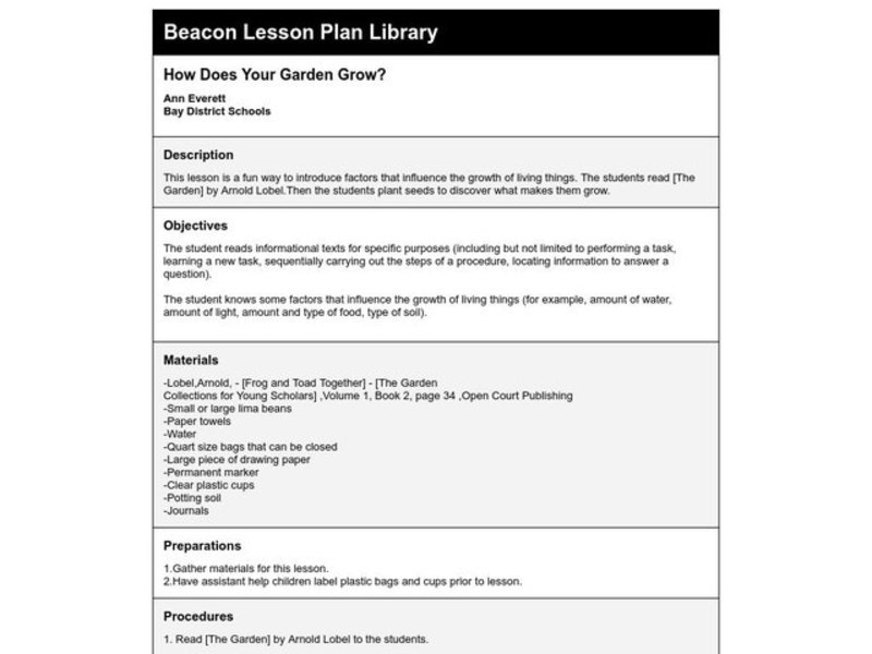 How Does Your Garden Grow? Lesson Plan