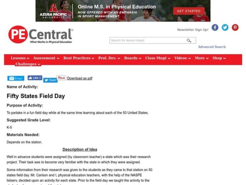 Fifty States Field Day Lesson Plan