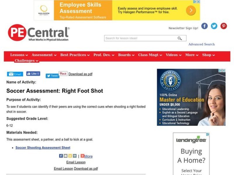 Soccer Assessment: Right Foot Shot Lesson Plan