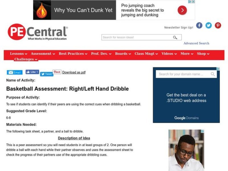 Basketball Assessment: Right/Left Hand Dribble Lesson Plan
