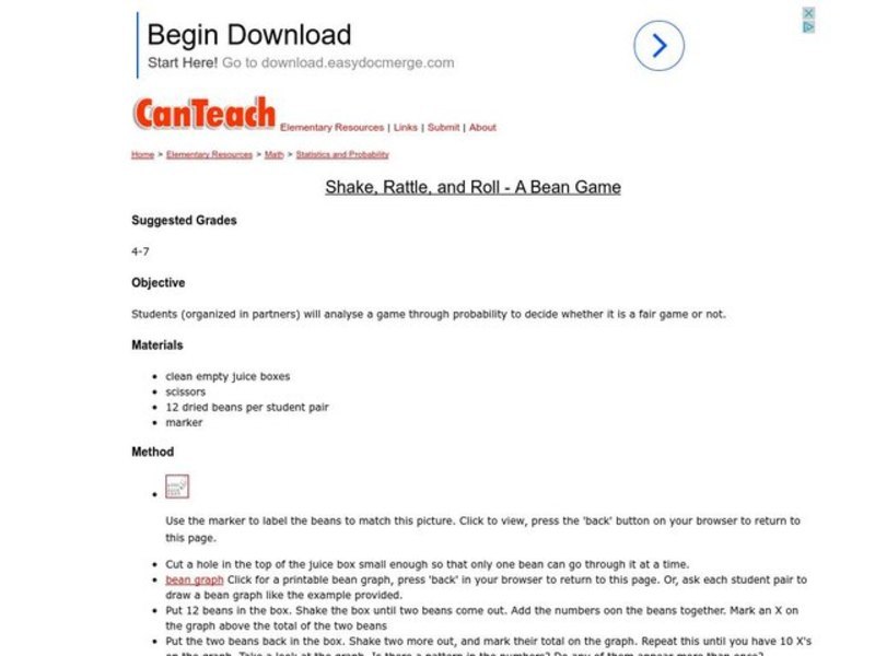 Shake, Rattle, and Roll - A Bean Game Lesson Plan