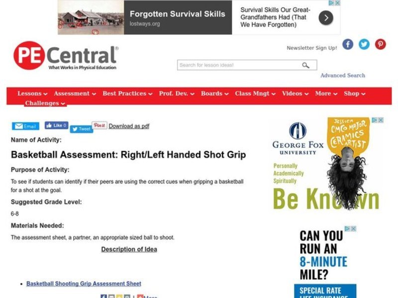 Basketball Assessment: Right/Left Handed Shot Grip Lesson Plan