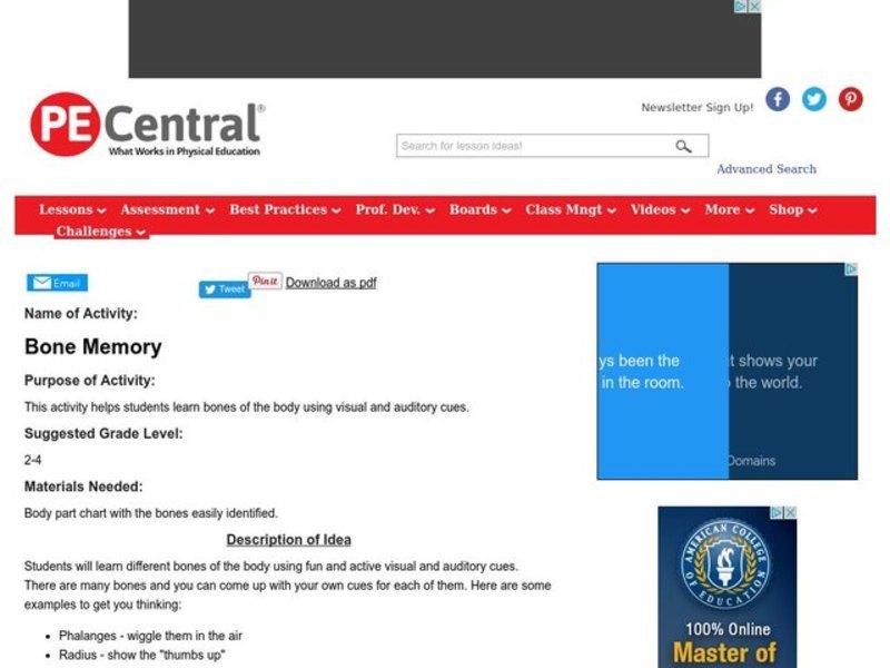 Bone Memory Lesson Plan