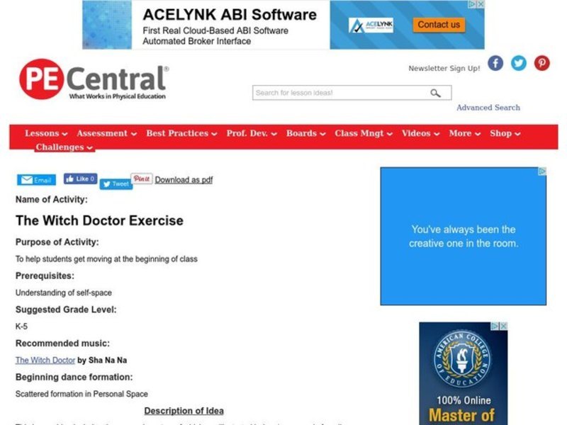 The Witch Doctor Exercise Lesson Plan