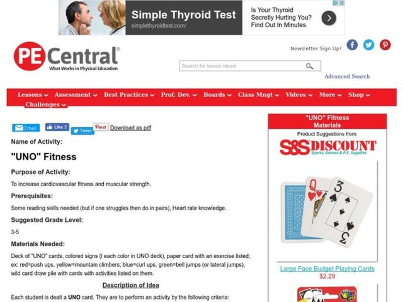 "UNO" Fitness Lesson Plan