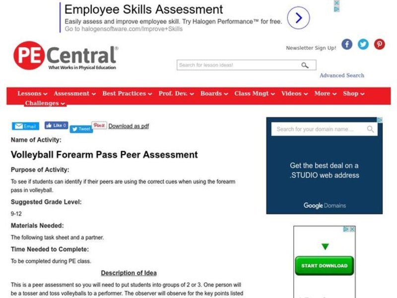 Volleyball Forearm Pass Peer Assessment Lesson Plan