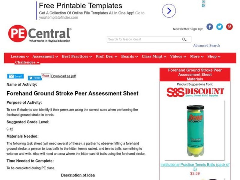 Forehand Ground Stroke Peer Assessment Lesson Plan