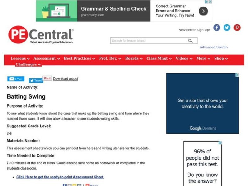 Batting Swing Lesson Plan