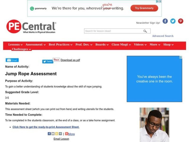 Jump Rope Assessment Lesson Plan