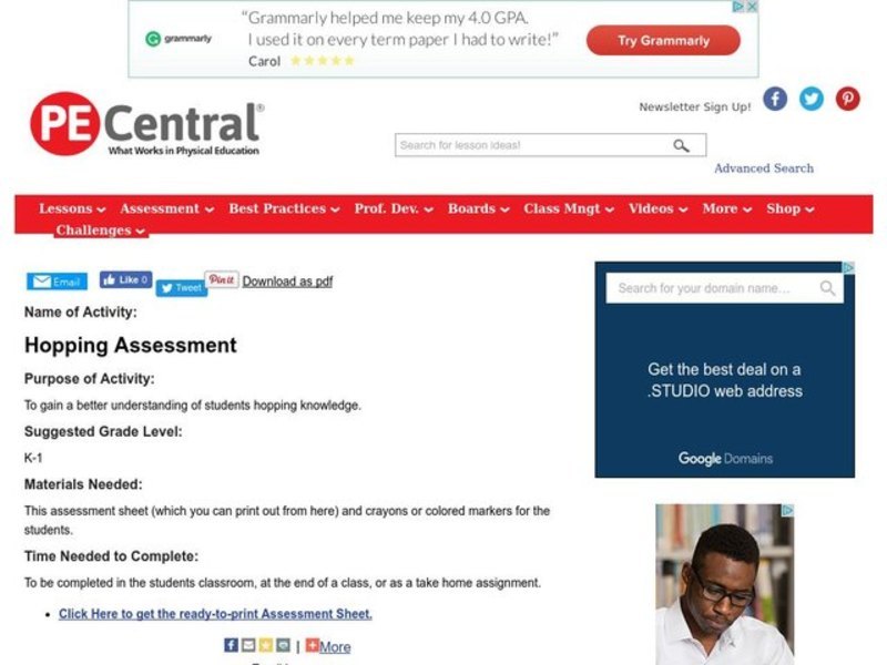 Hopping Assessment Lesson Plan
