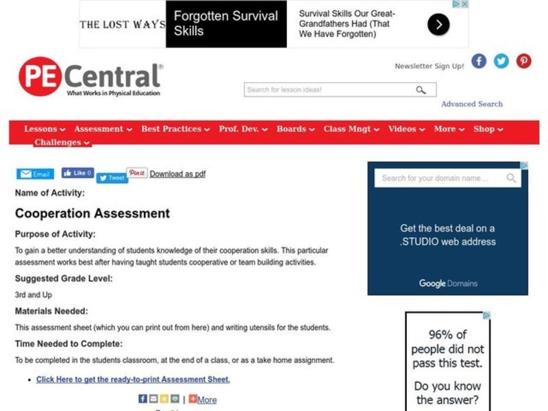 Cooperation Assessment Lesson Plan