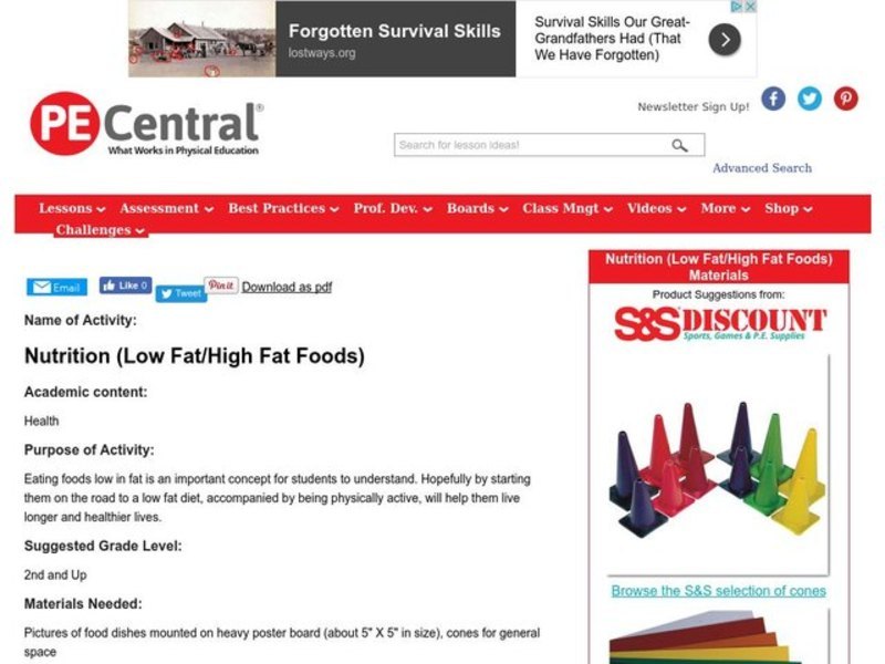 Nutrition (Low Fat/High Fat Foods) Lesson Plan