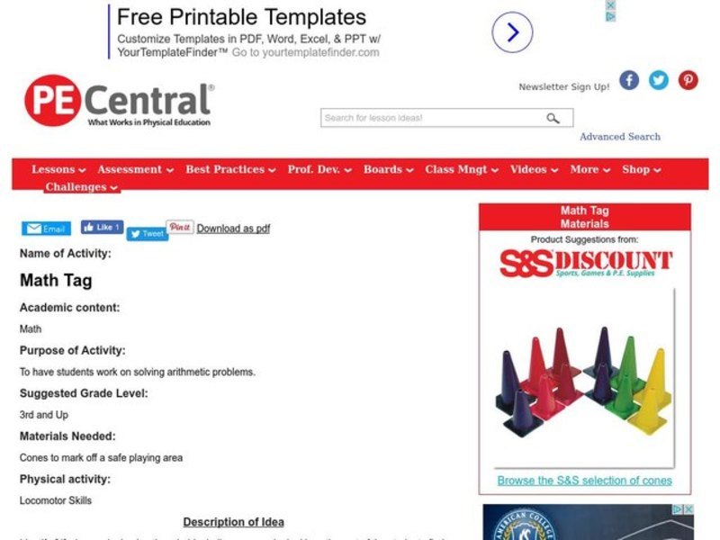 Math Tag Lesson Plan