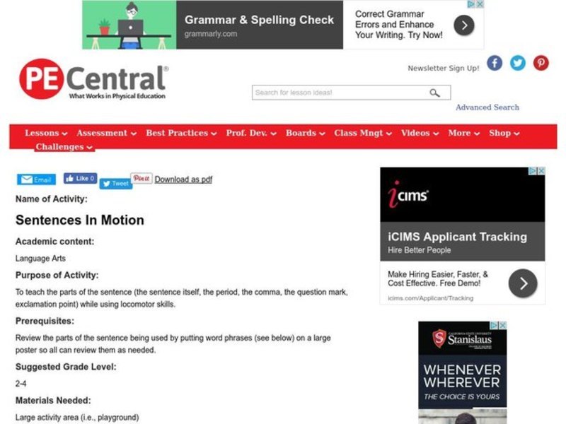 Sentences In Motion Lesson Plan