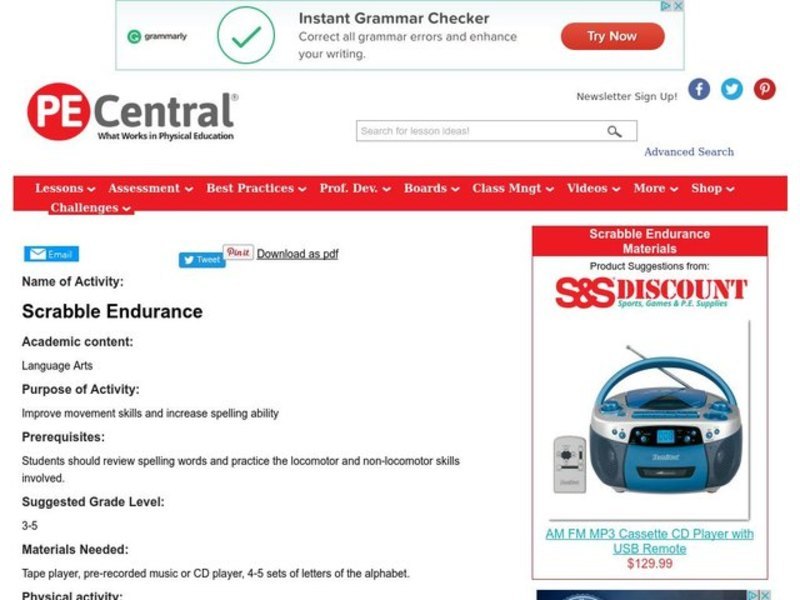 Scrabble Endurance Lesson Plan