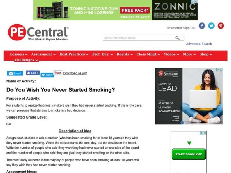 Do You Wish You Never Started Smoking? Lesson Plan