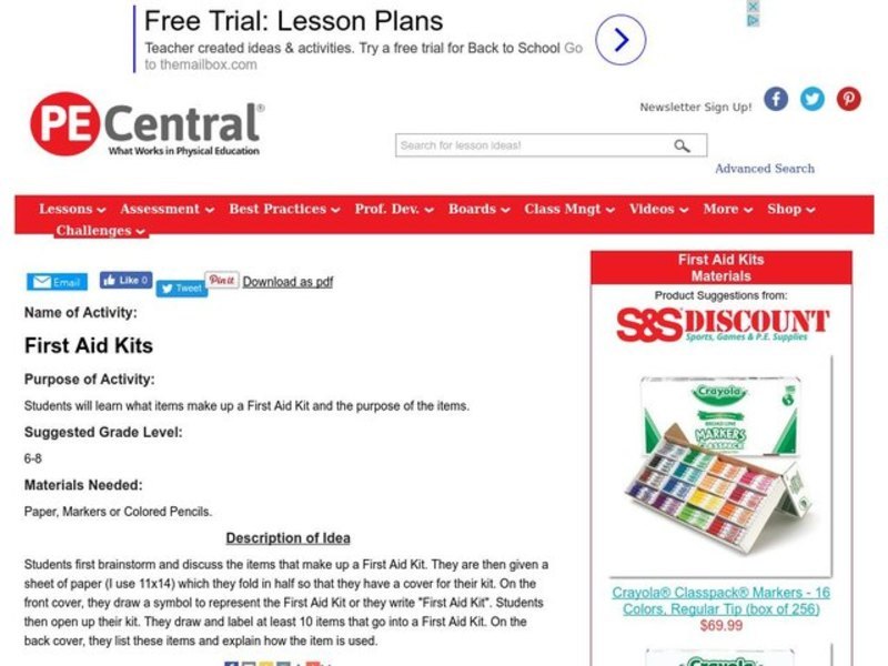 First Aid Kits Lesson Plan