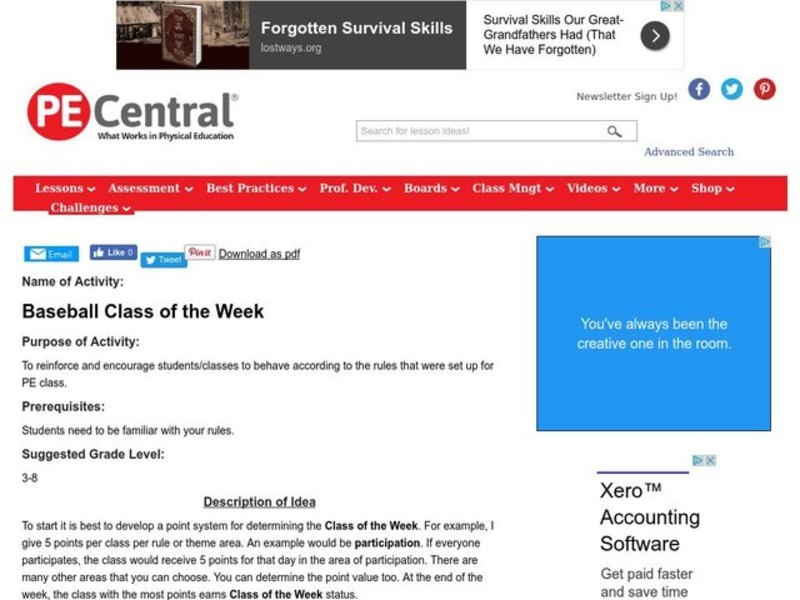 Baseball Class of the Week Lesson Plan