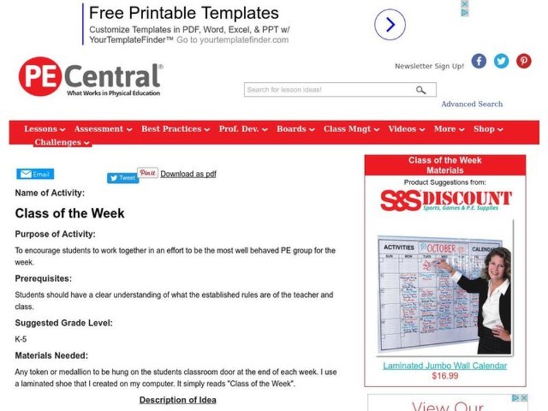 Class of the Week Lesson Plan